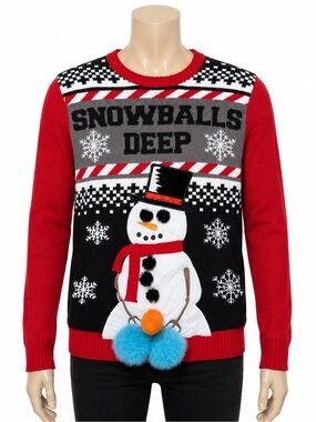 Spencer’s Snowballs Deep Ugly Christmas Sweater Small 3D Snowman